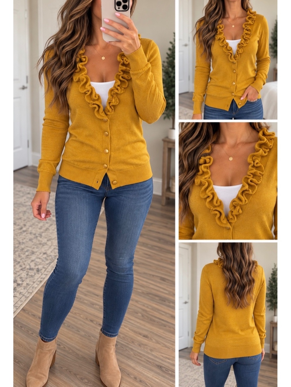 J.Crew Mustard Yellow Ruffle Cardigan – Size Small